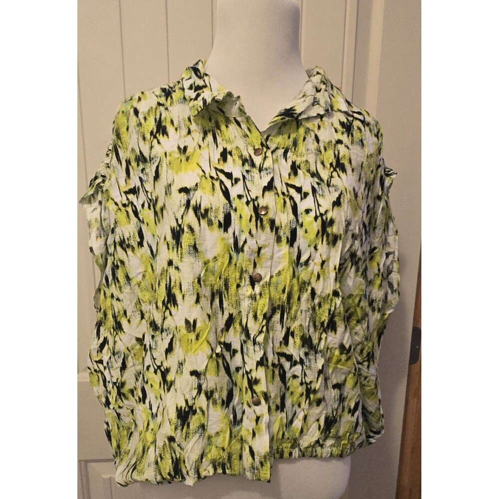 RACHEL Rachel Roy Abstract Brushstroke Button Down Blouse Yellow Black White L